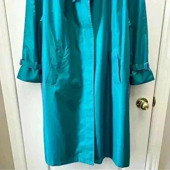 Vintage London Fog Trench Coat Iridescent Teal Green Size 10 Petite - Picture 8 of 16